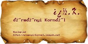 Ürményi Kornél névjegykártya